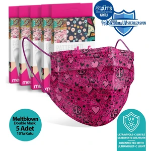 Peace Love Desen Meltblown Kumaş 3 Katlı Ultrasonik Cerrahi Ağız Maskesi Burun Telli