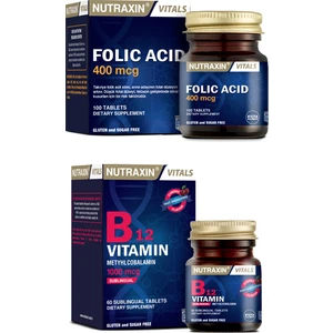 Folik Asit 400 Mcg 100 Tablet + B12 Vitamini 1000 Mcg 60 Dilaltı Tableti