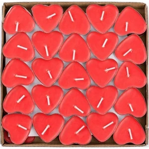 Kırmızı Kalpli Tealight Mum 50'li