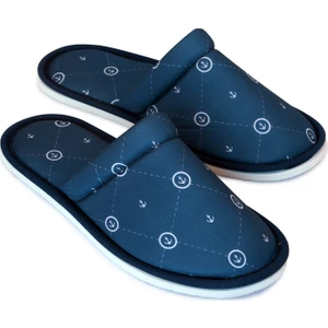 Erkek Lacivert Marine Desenli Yumuşak Tabanlı Ev Terlik