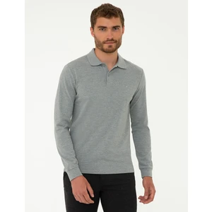 Pierre Cardin Erkek Gri Melanj Slim Fit Polo Yaka Sweatshirt 50241551-VR086