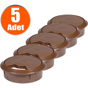Masa Üstü Kablo Kanalı Deliği Kapağı Kahverengi Masa Kapağı 6 cm (5 Adet)