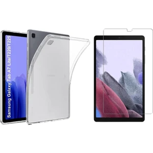 Samsung Galaxy Tab A7 Lite SM-T220 Kılıf Esnek Ince Süper Silikon Tablet Kılıfı + Ekran Koruyucu Cam