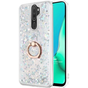 Oppo A5 2020 Kılıf Glitter Liquid Holder Gümüş