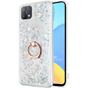 Oppo A15S Kılıf Glitter Liquid Holder Gümüş
