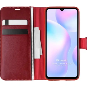 Xiaomi Redmi 9A Kılıf Delux Leather Wallet Kırmızı