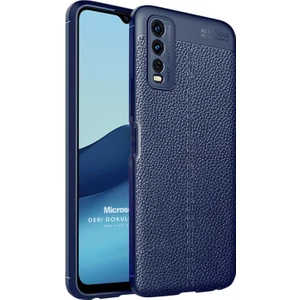 Vivo Y20 Kılıf Deri Dokulu Silikon Lacivert