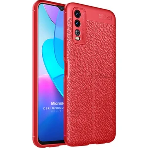 Vivo Y11S Kılıf Deri Dokulu Silikon Kırmızı