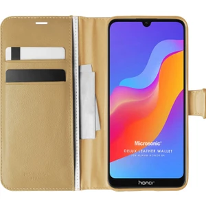 Huawei Honor 8A Kılıf Delux Leather Wallet Gold