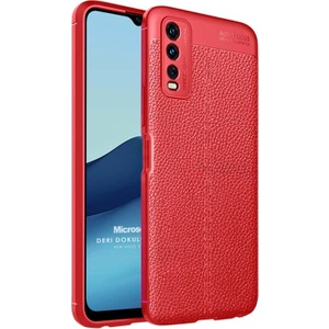 Vivo Y20 Kılıf Deri Dokulu Silikon Kırmızı