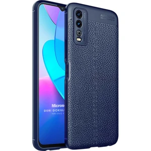 Vivo Y11S Kılıf Deri Dokulu Silikon Lacivert