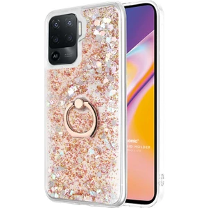 Oppo Reno 5 Lite Kılıf Glitter Liquid Holder Gold