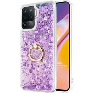 Oppo Reno 5 Lite Kılıf Glitter Liquid Holder Mor