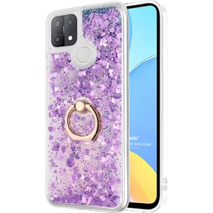 Oppo A15 Kılıf Glitter Liquid Holder Mor