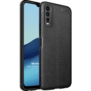 Vivo Y20 Kılıf Deri Dokulu Silikon Siyah