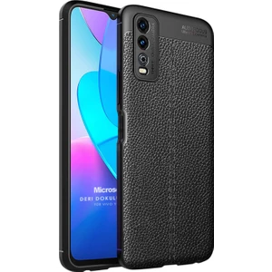 Vivo Y11S Kılıf Deri Dokulu Silikon Siyah