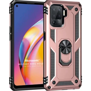 Oppo Reno 5 Lite Kılıf Military Ring Holder Rose Gold