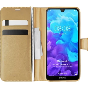 Huawei Y5 2019 Kılıf Delux Leather Wallet Gold