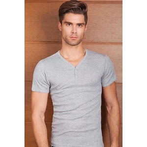 V Yaka Düğmeli Kaşkorse Erkek Atlet - 1045-GRI