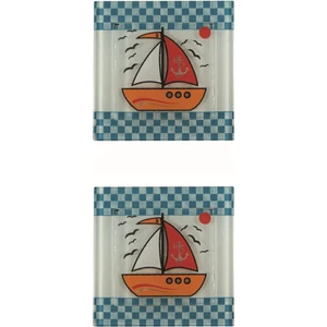 Cam Banyo Gider Kapak Süsü 2 Adet  Cam Gider Kapağı 10X10 cm Yelkenli