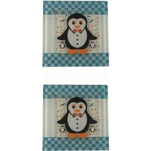 Cam Banyo Gider Kapak Süsü 2 Adet  Cam Gider Kapağı 10X10 cm Penguen