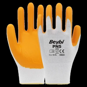 Pn5 Sarı Beyaz Polyester Örme Nitril Eldiven  288 Çift