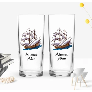 Kişiye Özel Renkli Baskılı Gemi Tasarımlı Ikili Rakı Bardağı Seti-2