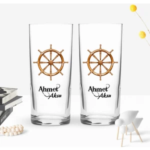 Kişiye Özel Renkli Baskılı Dümen Tasarımlı Ikili Rakı Bardağı Seti-2