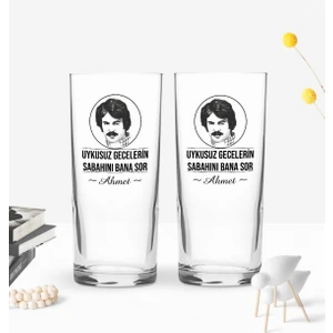 Kişiye Özel Renkli Baskılı Ferdi Tayfur Tasarımlı Ikili Rakı Bardağı Seti-1
