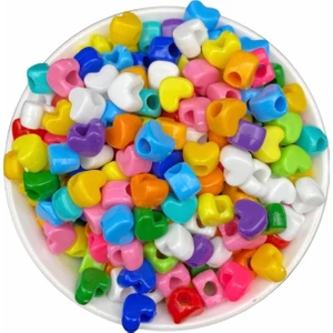Hedef Bijuteri Geniş Delikli Karışık Renkli Plastik Kalp Model Boncuk,takı,aksesuar Boncuğu (50GR,~80 Adet)