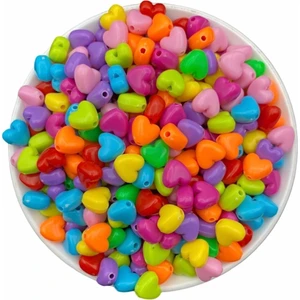Hedef Bijuteri 25 Gram 10MM Karışık Renkli Plastik Kalp Model Boncuk,hobi Takı Yapım Boncuğu ( 25GR,~60 Adet)