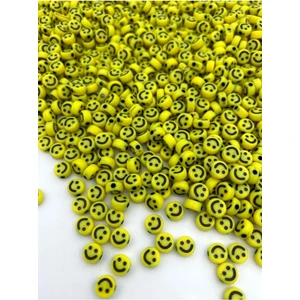 Hedef Bijuteri 25GR Sarı Renk 4X7MM Smile,gülen Yüz Boncuk ,yassı Plastik Gülen Surat Boncuk (25 Gr, ~200 Adet)