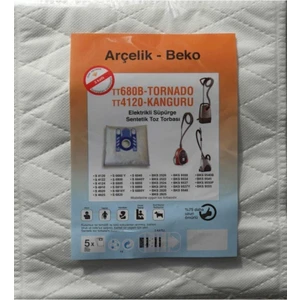 Arçelik - Beko TT680B - Tornado - TT4120 - Kanguru Elektrikli Süpürge Sentetik Toz Torbası (5 Adet)