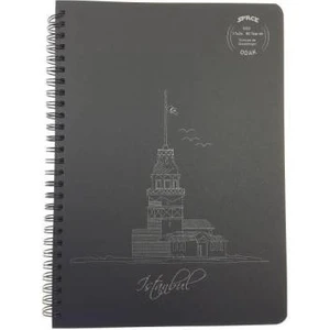 50 Yaprak Siyah Zemin Plastik Kapak Spiralli Kara Defter 17 x 24 cm