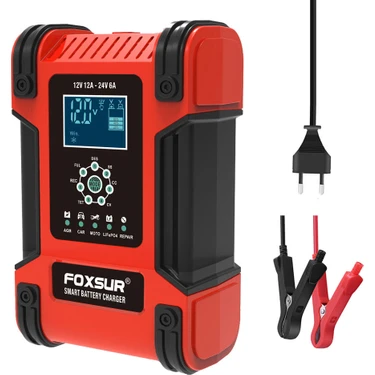 Foxsur Tam Otomatik 12V 24V 12A Akü Şarj Cihazı (Yurt