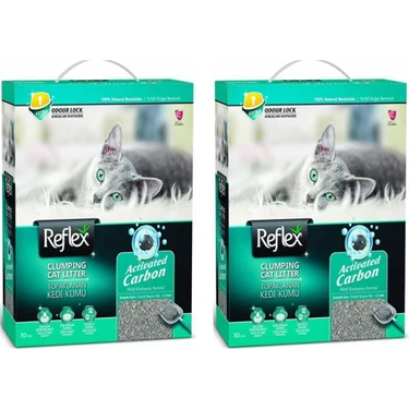 Reflex Aktif Karbonlu Topaklanan Kedi Kumu 10 lt 2'li Süper Hızlı Koku Kontrolü