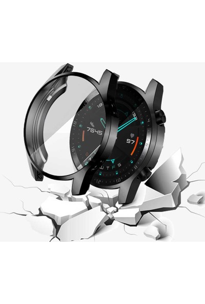 Nezih Case Kasa ve Ekran Koruyucu Huawei Watch Gt2 46MM Uyumlu (Hafif Kompakt Tasarım) Siyah