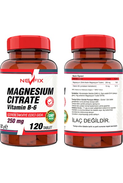 Nevfix Vitamin D3-K2 120 Tablet & Magnesıum Cıtrate Vitamin B-6 120 Tablet