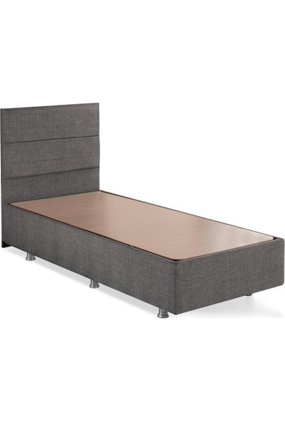 Niron Silver Baza ve Başlık Seti 80x180 cm Tek Kişilik Kaydırmaz Kumaşlı Gri Keten Baza ve Başlığı Lüks Baza ve Başlık Takımı