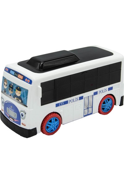 Uj Toys Sesli ve Işıklı Çarp Dön Sevimli Polis Otobüsü-Beyaz