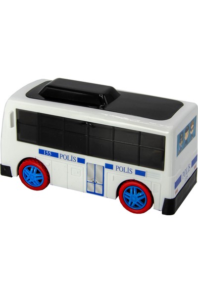 Uj Toys Sesli ve Işıklı Çarp Dön Sevimli Polis Otobüsü-Beyaz