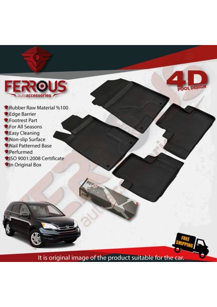 Honda Cr V 4d Havuzlu Kauçuk Paspas 2007 2012 Siyah