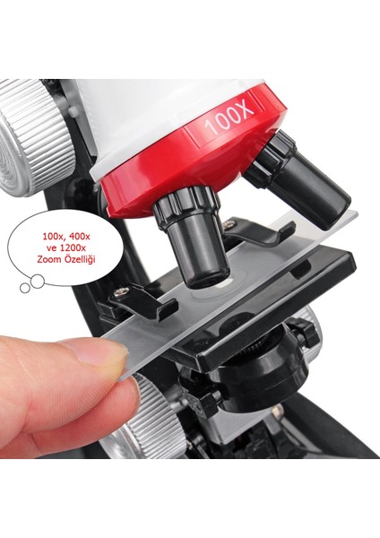 Çocuk Mikroskop Kiti Eğitici Biyolojik Zoom LED Işıklı 100X 400X 1200X ST1200X fırsatları