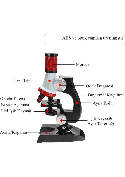 Çocuk Mikroskop Kiti Eğitici Biyolojik Zoom LED Işıklı 100X 400X 1200X ST1200X indirimleri