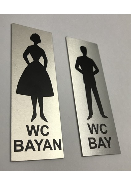 Wc Tuvalet Tabelası Bayan Bay 2 Adet Kapı Yönlendirme Levhası 5 cm x 15 cm Alüminyum