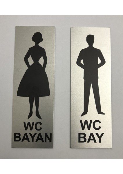 Wc Tuvalet Tabelası Bayan Bay 2 Adet Kapı Yönlendirme Levhası 5 cm x 15 cm Alüminyum