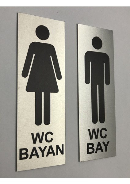 Wc Tuvalet Tabelası Bayan Bay 2 Adet Kapı Yönlendirme Levhası 5 cm x 15 cm Alüminyum