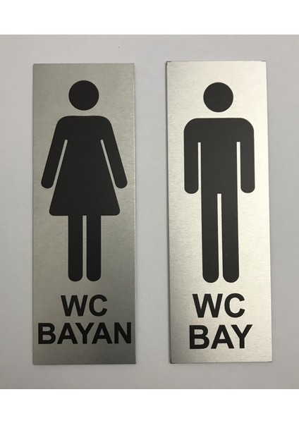 Wc Tuvalet Tabelası Bayan Bay 2 Adet Kapı Yönlendirme Levhası 5 cm x 15 cm Alüminyum