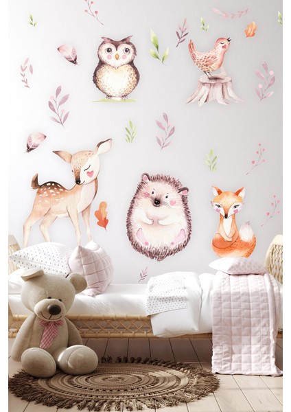 Sevimli Hayvanlar ve Yapraklar Çocuk Bebek Odası Sticker Seti fiyatları