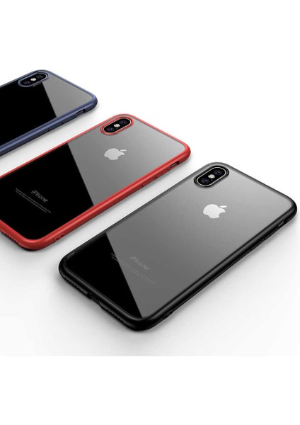 Apple iPhone x Kapak Arkası Şeffaf Kenarları Renkli Exclusive Kılıf - Siyah indirimleri